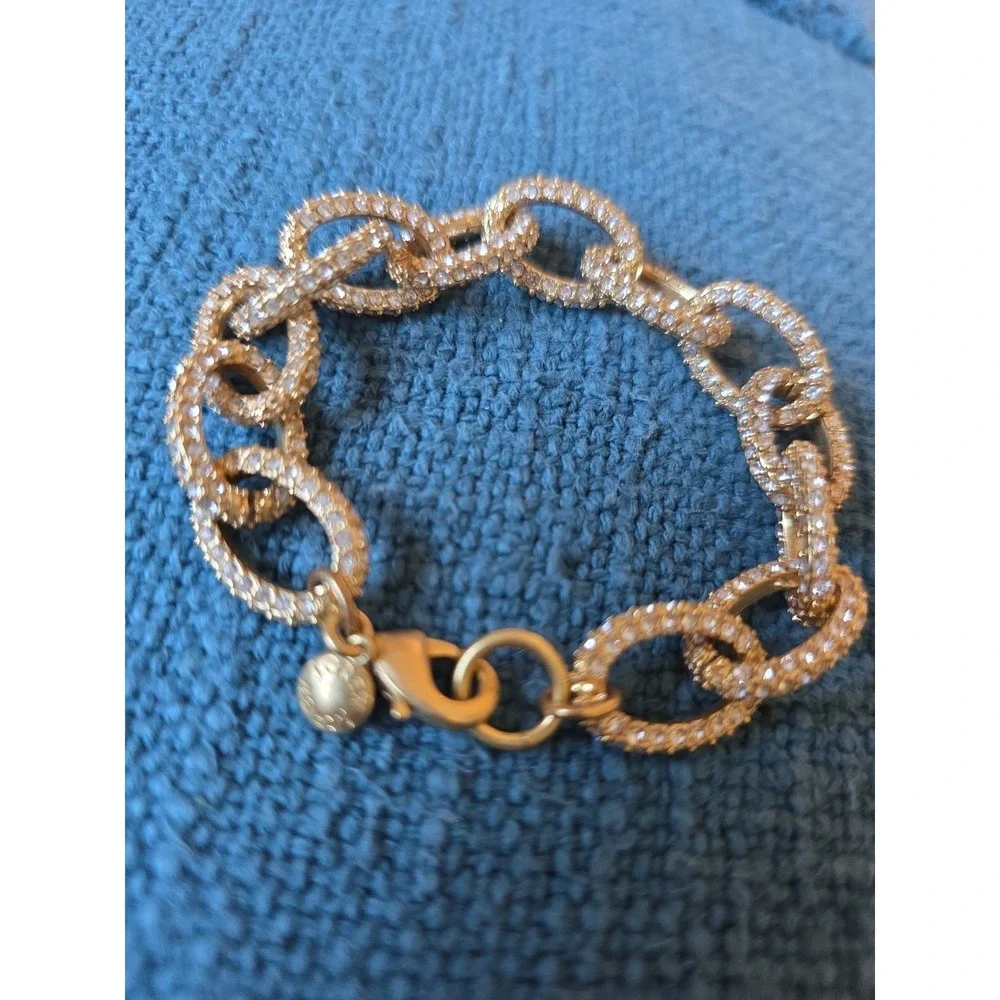 J Crew Bracelet Pave Crystal Link Gold Tone Chunky Rhinestone 7.5